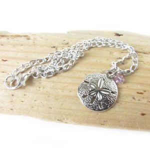 Sand Dollar Charm Anklet with Purple Crystal